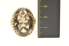 10K Yellow Gold 1960's Ornate Oval Smoky Quartz Cocktail Ring