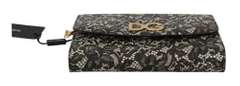 DOLCE & GABBANA  Black Floral Lace Evening Long Leather Bag