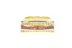 18K Yellow Gold 0.90 Ctw Ruby Diamond Squared Statement Band Ring