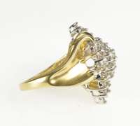 14K Yellow Gold Swirl Design Diamond Cluster Bypass Cocktail Ring