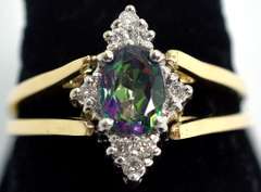 Interesting Reversible Mystic Topaz & Diamond Ring in 14KT Yellow Gold