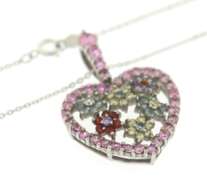 Sterling Sterling Gemstone Floral Heart Necklace