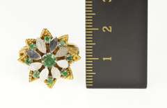 18K Yellow Gold Retro Two Tone Emerald Floral Rope Cocktail Ring