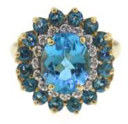 Fabulous Yellow Gold Blue Topaz and Diamond Accent Ring