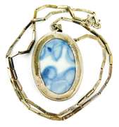Antique Chinese Porcelain Sterling Pendant & Chain