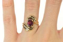 10K Yellow Gold Oval Purple Tourmaline Diamond Swirl Bypass Ring