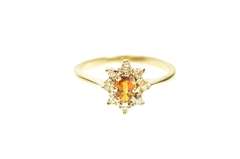 14K Yellow Gold Oval Citrine Diamond Halo Engagement Ring