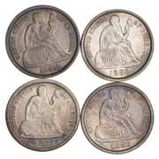 Lot (4) 1875-1888 Seated Liberty Dime - Love Tokens