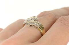 10K Yellow Gold Wavy Baguette Round Diamond Bypass Band Ring
