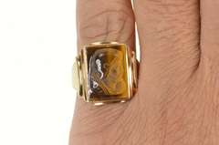 10K Yellow Gold Carved Tiger's Eye Soldier Cameo Men's Ring