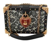 DOLCE & GABBANA  Black Lace Gold Chain Women Borse 100% Leather BOX Bag