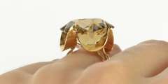 14K Yellow Gold Smoky Quartz Star Cut Cocktail Statement Ring