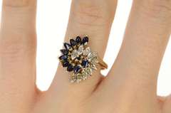 10K Yellow Gold Sapphire Diamond Swirl Spiral Cocktail Ring