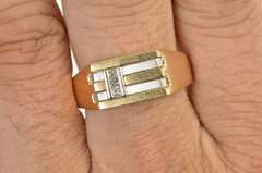 14K Yellow Gold Men's Diamond Two Tone Squared Wedding Ring