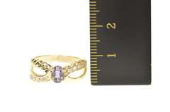 14K Yellow Gold Oval Amethyst Diamond Bypass Statement Ring