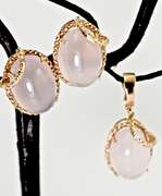 Sweet 14K Rose Gold Earrings and Pendant Set with Rose Quartz