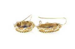 14K Yellow Gold French Ornate Ceramic Lady Portrait Dangle Earrings