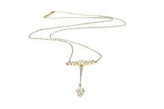 14K Yellow Gold 1.21 Ctw Victorian Diamond Drop Pearl Necklace
