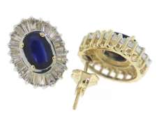 Glamorous Oval Sapp w Bagg Diamond Earrings