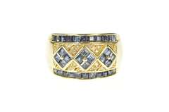 14K Yellow Gold 1.48 Ctw Princess Sapphire Diamond Band Ring