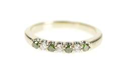 14K White Gold Green & White Diamond Wedding Band Ring