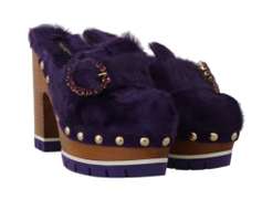 DOLCE & GABBANA  Purple Xiangao Fur Crystal Mules