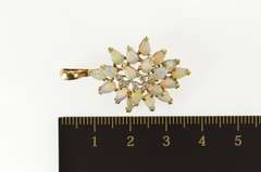 14K Yellow Gold Pear Natural Opal Diamond Cluster Statement Necklace