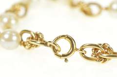 14K Yellow Gold 1960's Retro Pearl Chain Knot Link Bracelet