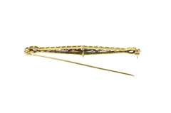 14K Yellow Gold Art Deco Diamond Sapphire Filigree Bar Pin/Brooch