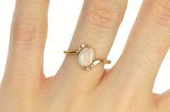 14K Yellow Gold Natural Opal Diamond Bypass Statement Ring
