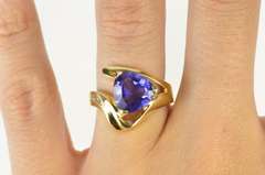 14K Yellow Gold Trillion Iolite Diamond Bypass Statement Ring