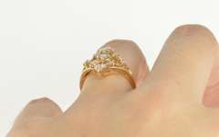 10K Yellow Gold Ornate Diamond Star Squared Cluster Compass Ring