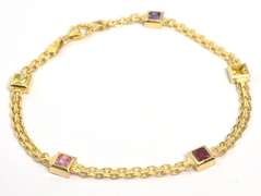 Multi-Stone Fancy Link Bracelet in 14KT Yellow Gold