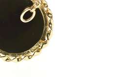 14K Yellow Gold Round Black Opal Cameo Onyx Rope Trim Pendant