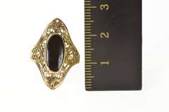 10K Yellow Gold Black Onyx Floral Filigree Art Deco Dinner Ring