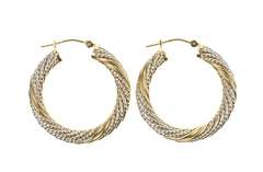 Sterling Silver 29.7mm Two Tone Twist Statement Hoop Earrings