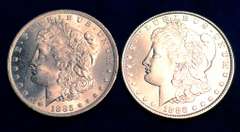 Lot of 2 UNC Morgan Dollars 1886,1885-O