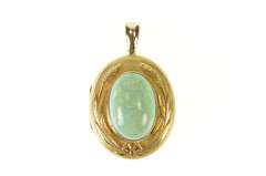 14K Yellow Gold 1960's Ornate Turquoise Photo Picture Locket Pendant