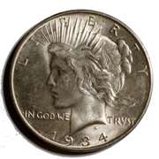 Choice Uncirculated I934 D Peace Dollar