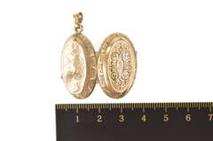 10K Yellow Gold Victorian Etched Orante Mourning Photo Locket Pendant