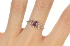 14K White Gold Marquise Ruby Diamond Accent Bypass Ring