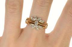14K Yellow Gold Retro Diamond Engagement Bridal Set Ring