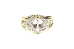 14K Yellow Gold Pink Topaz Diamond Leaf Cluster Statement Ring