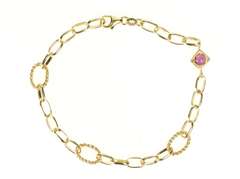 14K Yellow Gold 7.5mm Fancy Cable Chain Topaz Tourmaline Bracelet