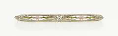 14K White Gold Art Deco Diamond Enamel Flower Filigree Bar Pin/Brooch