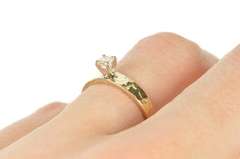 14K Yellow Gold 0.20 Ct Diamond Hammered Band Engagement Ring