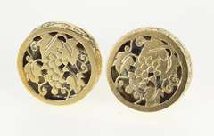 14K Yellow Gold Ornate Round Floral Grape Bunch Design Cuff Links