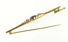 18K Yellow Gold Victorian Oval Bloodstone Diamond Bar Pin/Brooch
