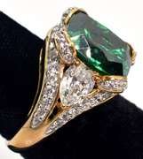 Regal Green & White CZ Ring in Vermeil