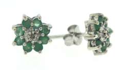 Emerald and Diamond Accent Cluster Earrings